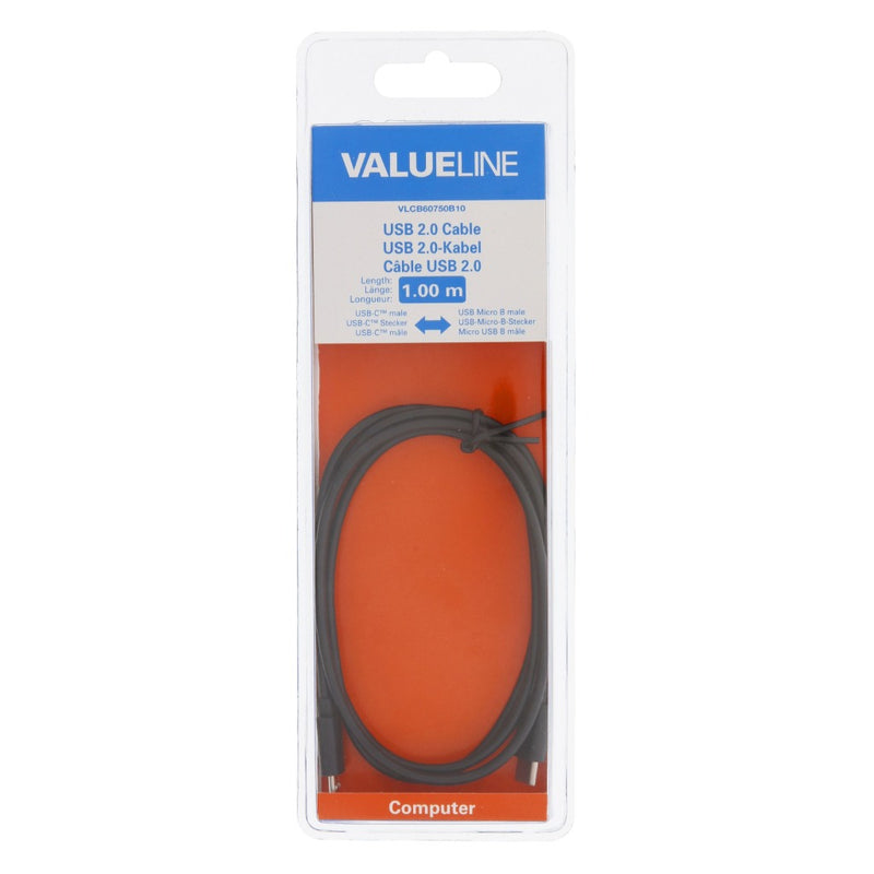 Valueline VLCB60750B10 Usb 2.0 Kabel Usb-c Male - Usb-micro-b 1.00 M Zwart