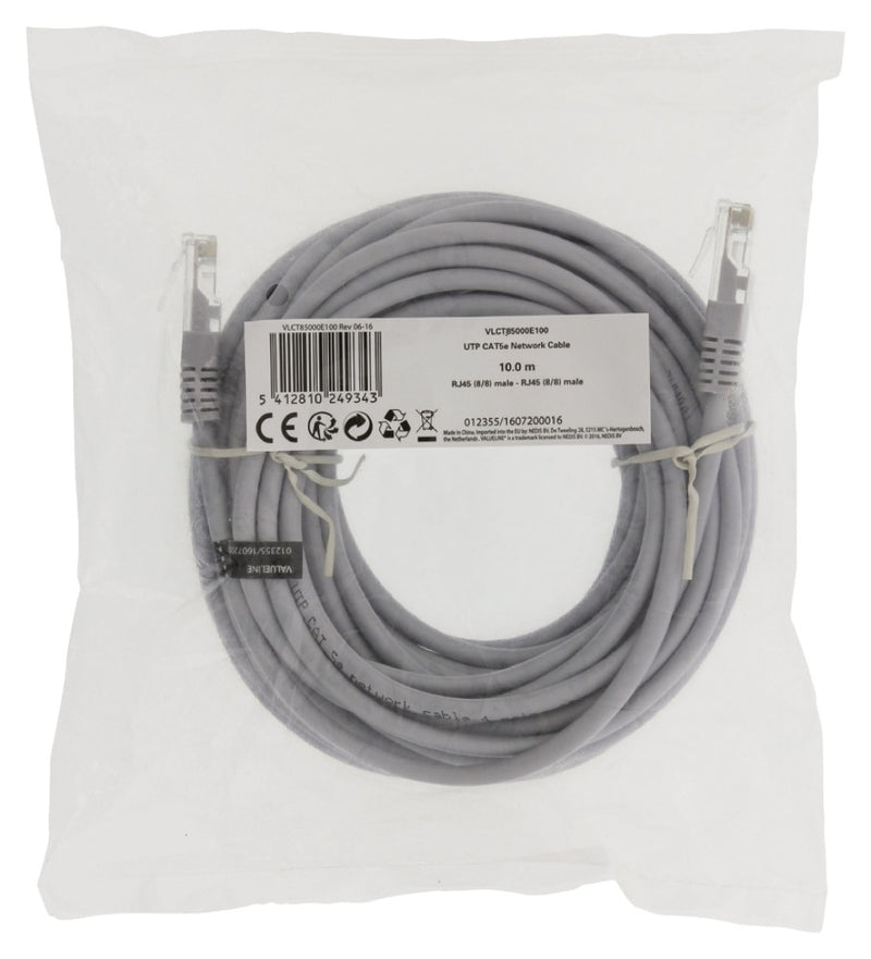 Valueline VLCT85000E100 Cat5e Utp Netwerkkabel Rj45 (8/8) Male - Rj45 (8/8) Male 10.0 M Grijs