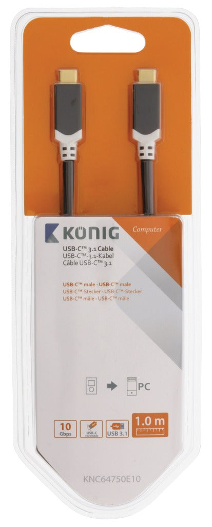 König KNC64750E10 Usb 3.1 Kabel Usb-c Male - Usb-c Male 1.00 M Antraciet Gen 2 (10 Gbps)