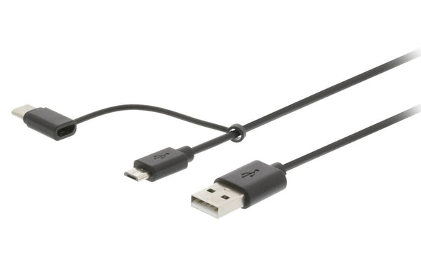 Valueline VLMP60610B1.00 Usb 2.0 Kabel Usb A Male - Usb-micro-b / Usb-c Male 1 M Zwart + Type-c-ada