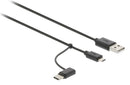 Valueline VLMP60610B1.00 Usb 2.0 Kabel Usb A Male - Usb-micro-b / Usb-c Male 1 M Zwart + Type-c-ada