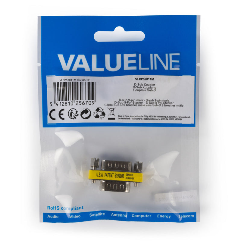 Valueline VLCP52811M Seriële Adapter Sub-d 9-pins Male - Sub-d 9-pins Male Metaal