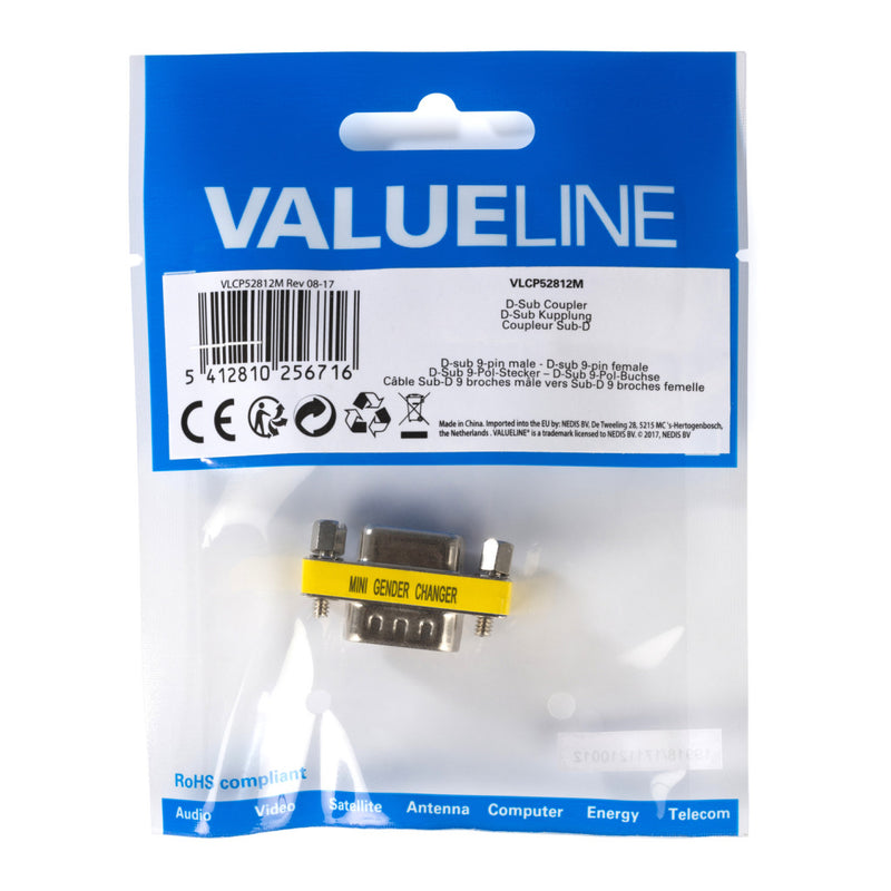 Valueline VLCP52812M Seriële Adapter Sub-d 9-pins Male - Sub-d 9-pins Female Metaal