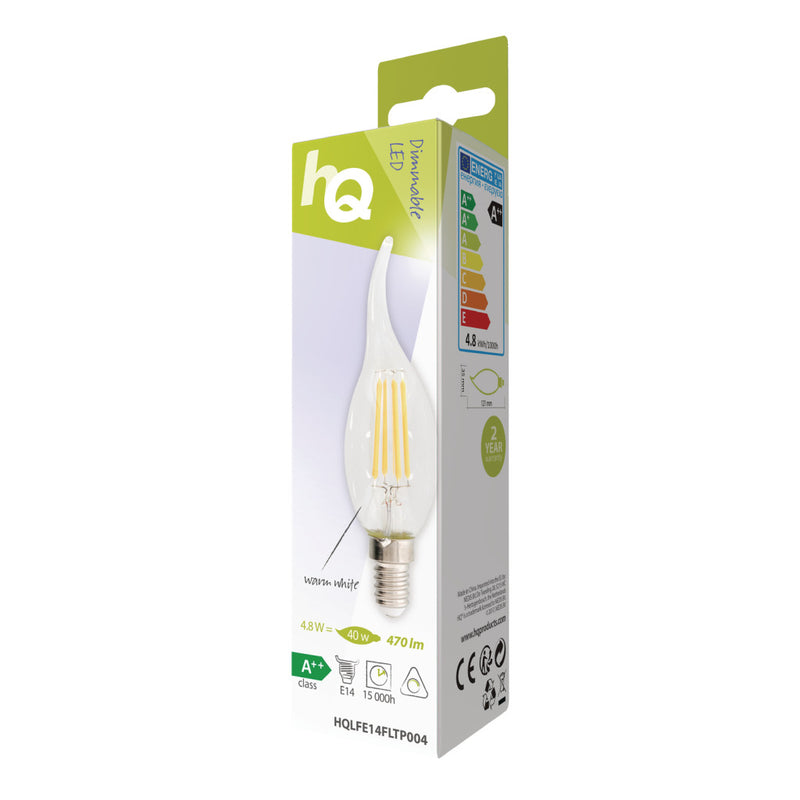 HQ HQLFE14FLTP004 Retro Led-filamentlamp E14 Gebogen Kaars 4.8 W 470 Lm 2700 K