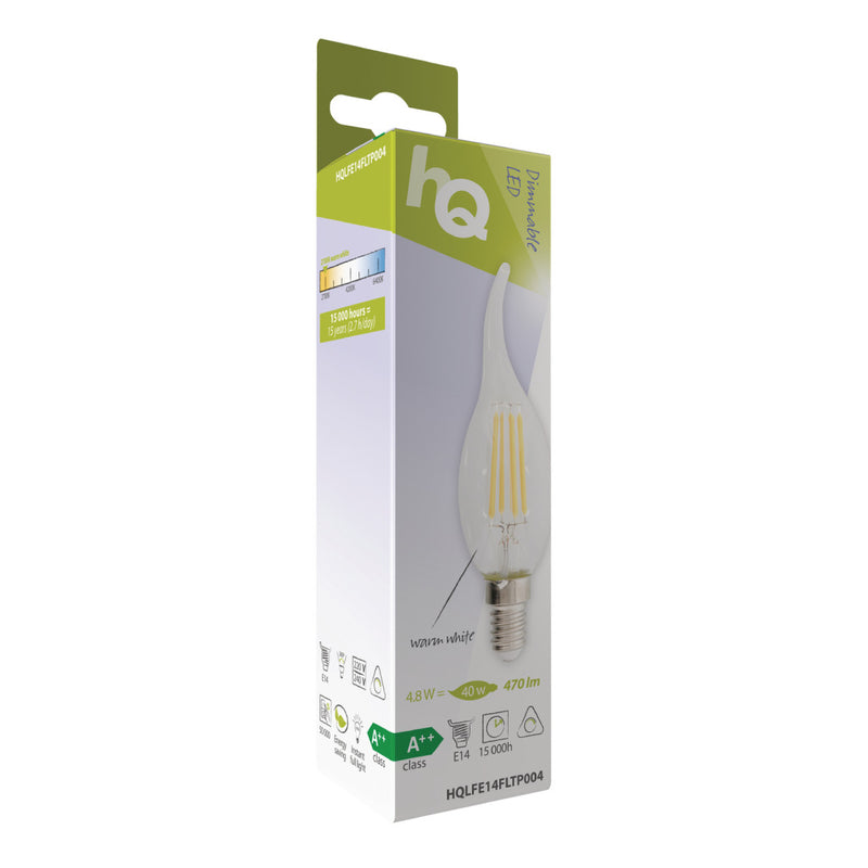 HQ HQLFE14FLTP004 Retro Led-filamentlamp E14 Gebogen Kaars 4.8 W 470 Lm 2700 K