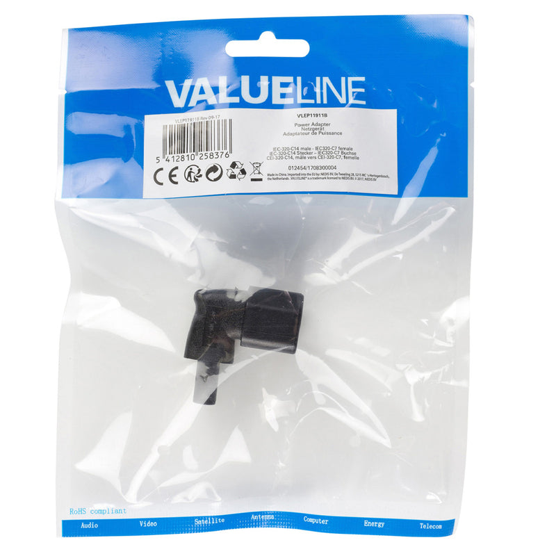 Valueline VLEP11911B Stroomstekker Male + Female Polyvinylchloride (pvc) Zwart
