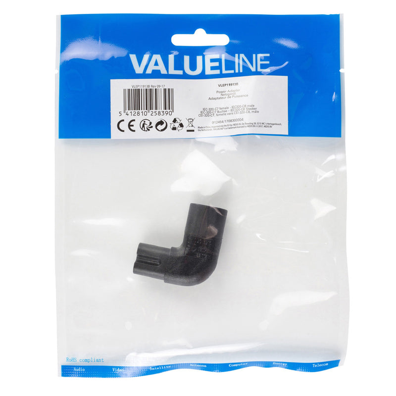 Valueline VLEP11913B Stroomstekker Female/male Polyvinylchloride (pvc) Zwart