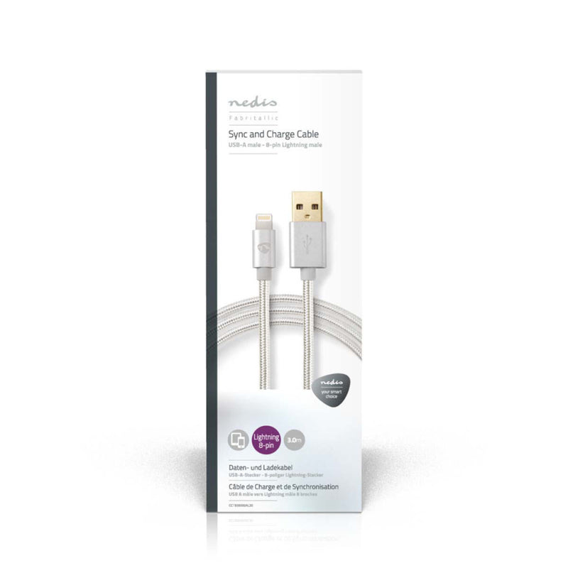 Nedis CCTB39300AL30 Data- En Oplaadkabel Apple Lightning 8-pins Male - Usb A Male 3,0 M Aluminium