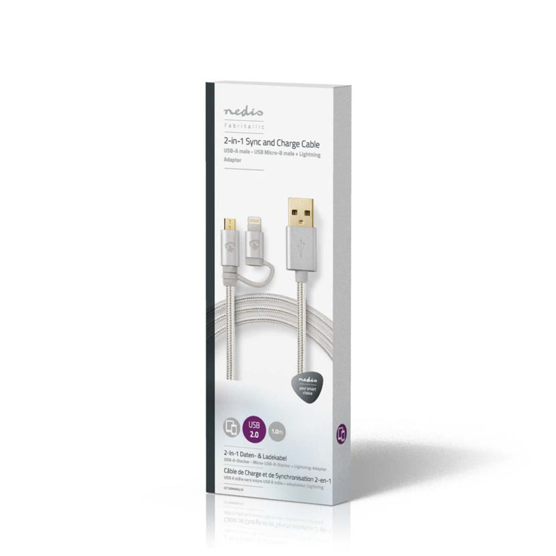 Nedis CCTB39400AL10 2-in-1 Sync- En Oplaadkabel Usb Micro-b Male + Apple Lightning 8-pins Male - Us
