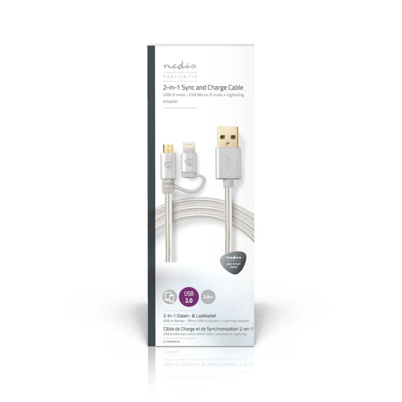 Nedis CCTB39400AL20 2-in-1 Sync- En Oplaadkabel Usb Micro-b Male + Apple Lightning 8-pins Male - Us
