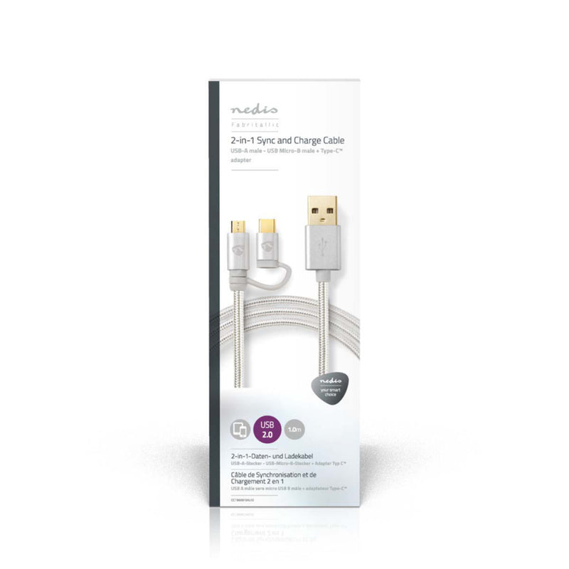 Nedis CCTB60610AL10 2-in-1 Sync- En Oplaadkabel Usb Micro-b Male + Usb Type-c Male - A Male 1,0 M A