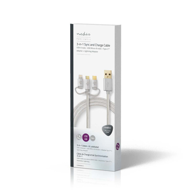 Nedis CCTB60620AL10 3-in-1 Sync- En Oplaadkabel Usb Micro-b Male + Usb Type-c Male + Apple Lightnin