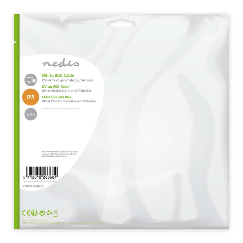Nedis CCGP32100BK20 Dvi-kabel Dvi-a 12+5-pins Male - Vga Male 2,0 M Zwart