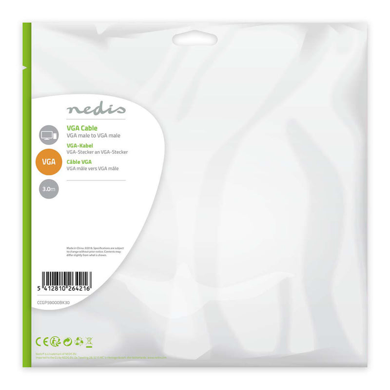 Nedis CCGP59000BK30 Vga-kabel Vga Male Vga Male Vernikkeld Maximale Resolutie: 1280x768 3.00 M Rond