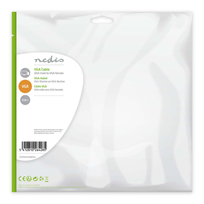 Nedis CCGP59100BK50 Vga-kabel Vga Male - Vga Female 5,0 M Zwart