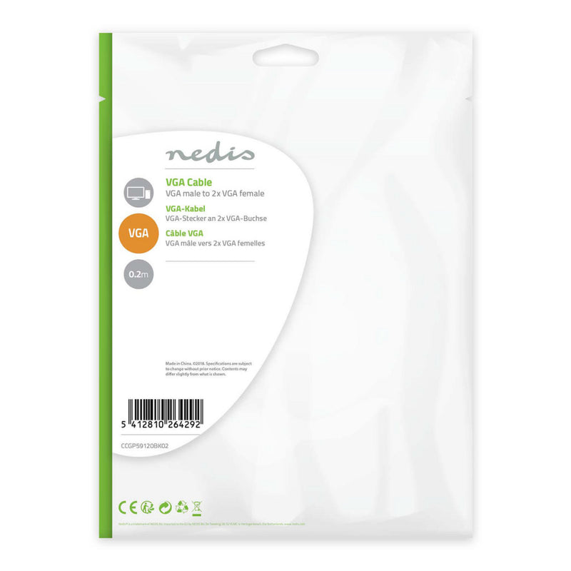 Nedis CCGP59120BK02 Vga-kabel Vga Male - 2x Vga Female 0,2 M Zwart