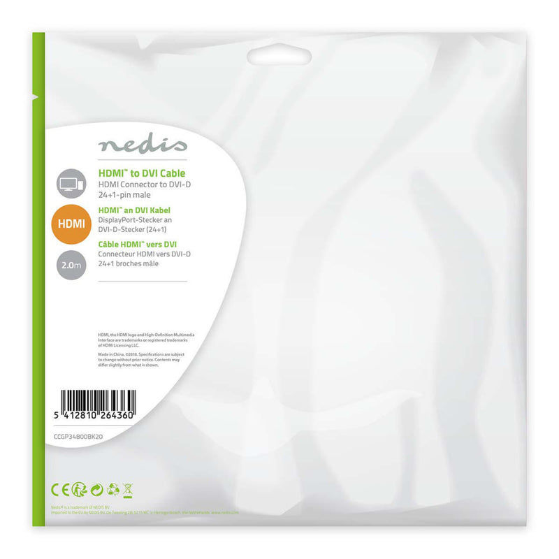 Nedis CCGP34800BK20 Hdmi? - Dvi-kabel Hdmi?-connector - Dvi-d 24+1-pins Male 2,0 M Zwart