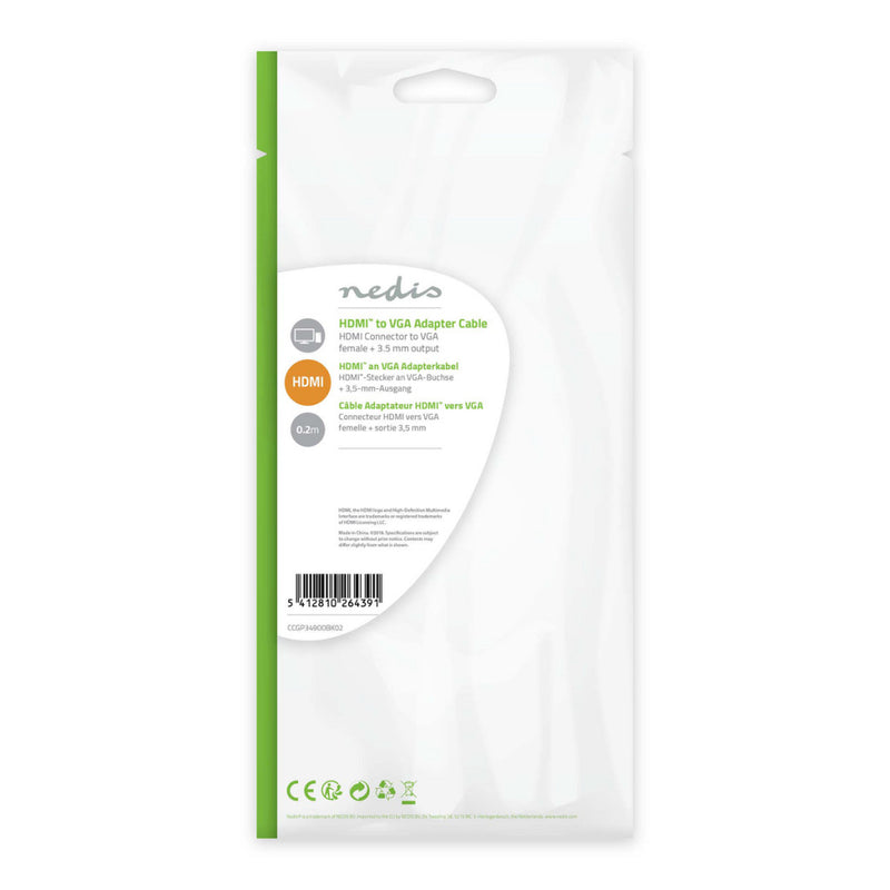 Nedis CCGP34900BK02 Hdmi? - Vga-kabel Hdmi?-connector - Vga Female + 3,5 Mm Uitgang 0,2 M Zwart
