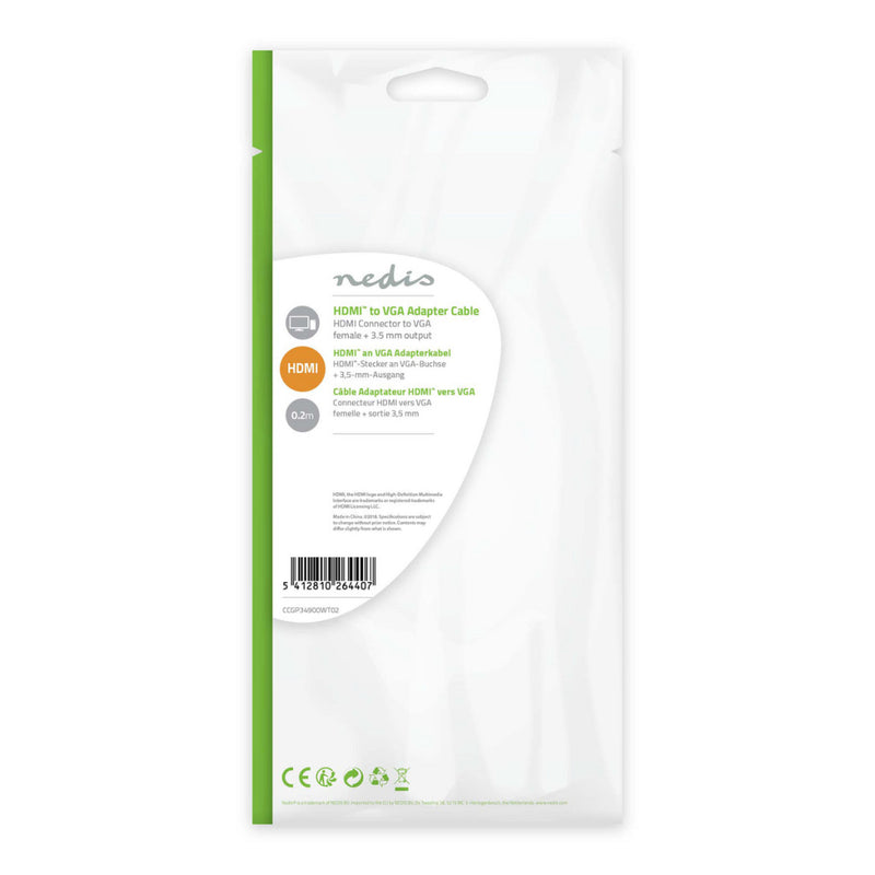 Nedis CCGP34900WT02 Hdmi? - Vga-kabel Hdmi?-connector - Vga Female + 3,5 Mm Uitgang 0,2 M Wit