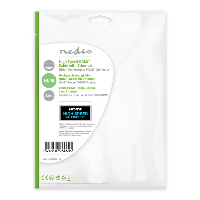Nedis CVGP34000WT20 High Speed Hdmi?-kabel Met Ethernet Hdmi?-connector - Hdmi?-connector 2,0 M Wit