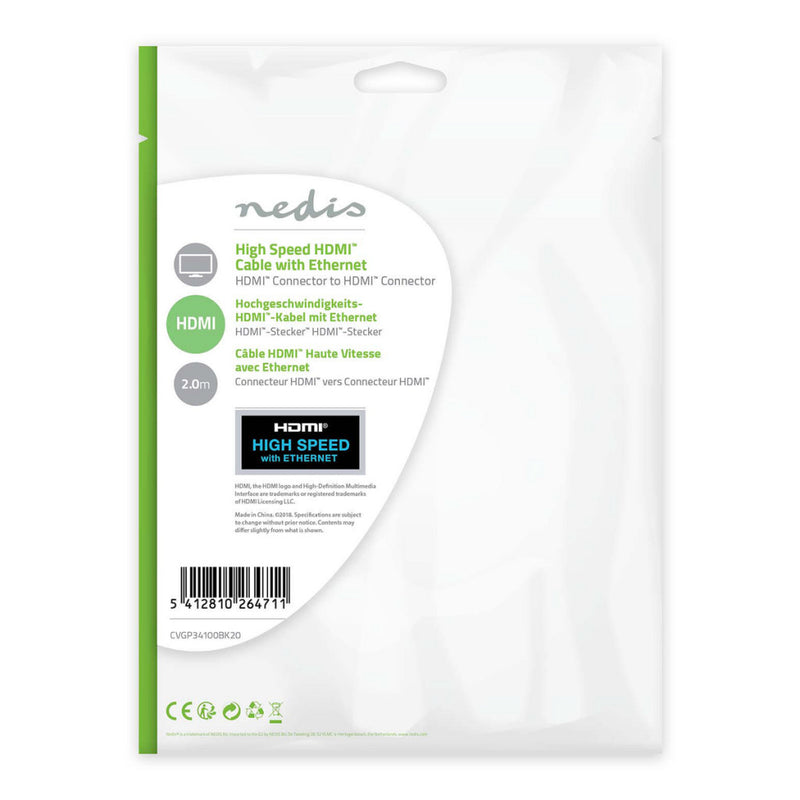 Nedis CVGP34100BK20 Platte High Speed Hdmi?-kabel Met Ethernet Hdmi?-connector - Hdmi?-connector 2,
