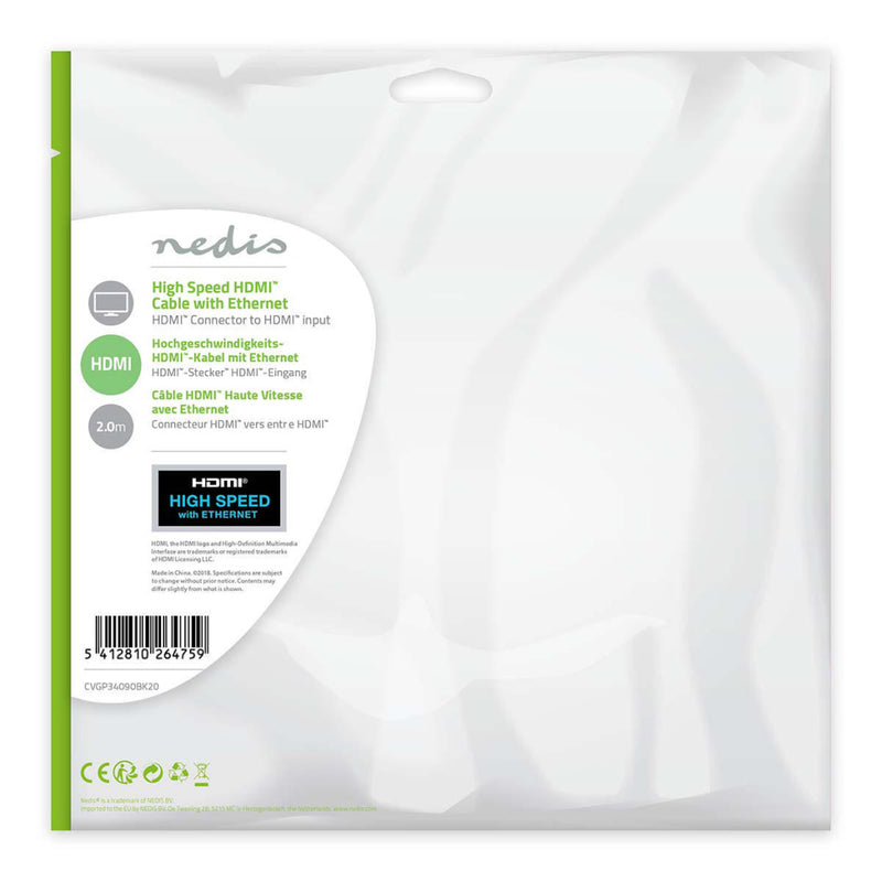 Nedis CVGP34090BK20 High Speed Hdmi?-kabel Met Ethernet Hdmi?-connector - Hdmi? Female 2,0 M Zwart