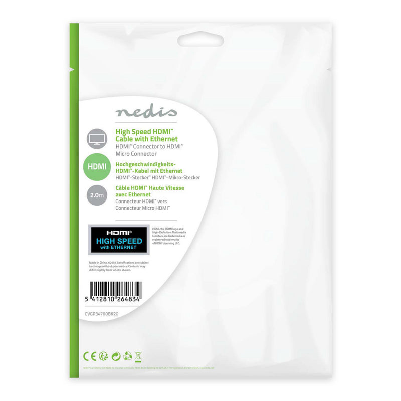 Nedis CVGP34700BK20 High Speed Hdmi?-kabel Met Ethernet Hdmi?-connector - Hdmi?-micro-connector 2,0
