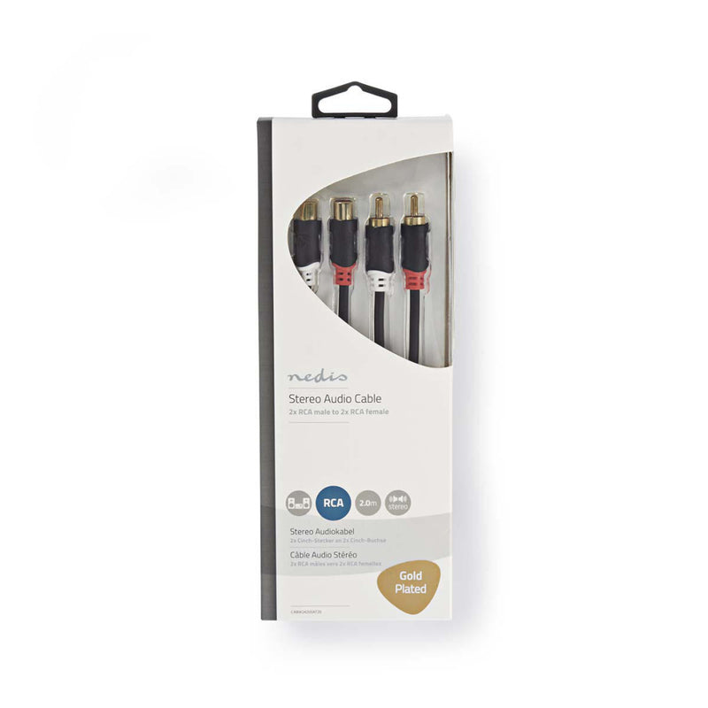 Nedis CABW24205AT20 Stereo Audiokabel 2x Rca Male - 2x Rca Female 2,0 M Antraciet
