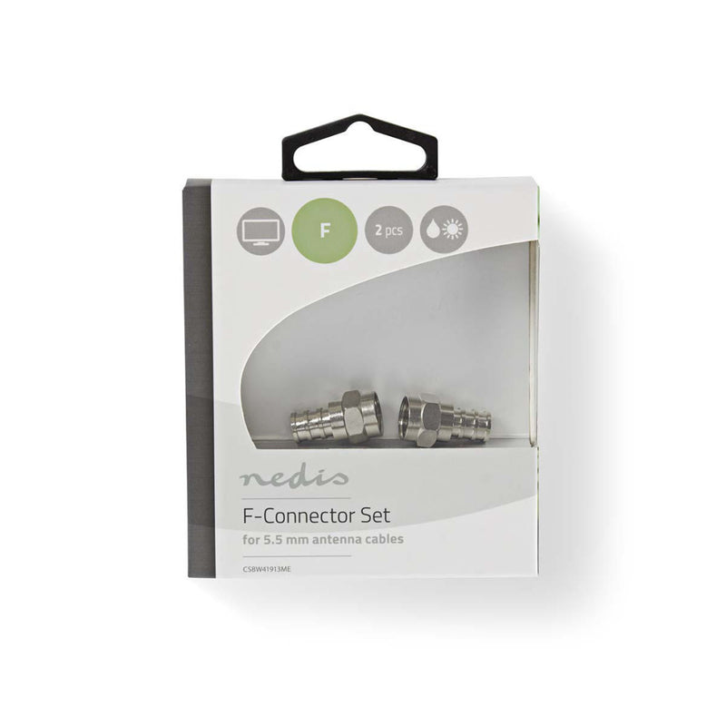 Nedis CSBW41913ME F-connector Weerbestendig Mannelijk - Voor 5,5 Mm Coaxkabels 2 Stuks Metaal