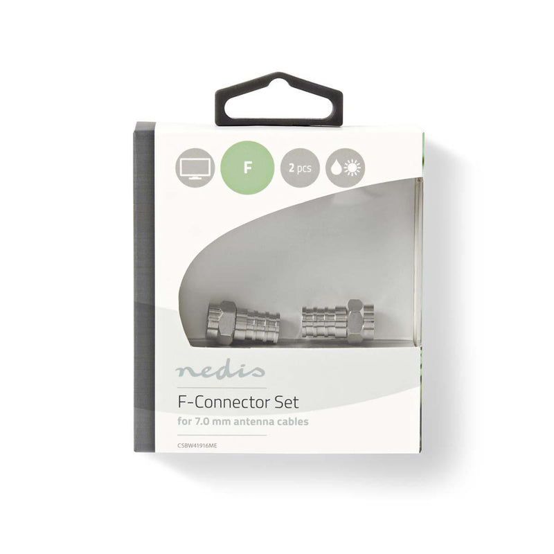 Nedis CSBW41916ME F-connector Weerbestendig Mannelijk - Voor 7,0 Mm Coaxkabels 2 Stuks Metaal