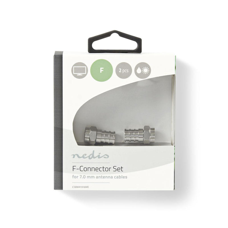 Nedis CSBW41916ME F-connector Weerbestendig Mannelijk - Voor 7,0 Mm Coaxkabels 2 Stuks Metaal
