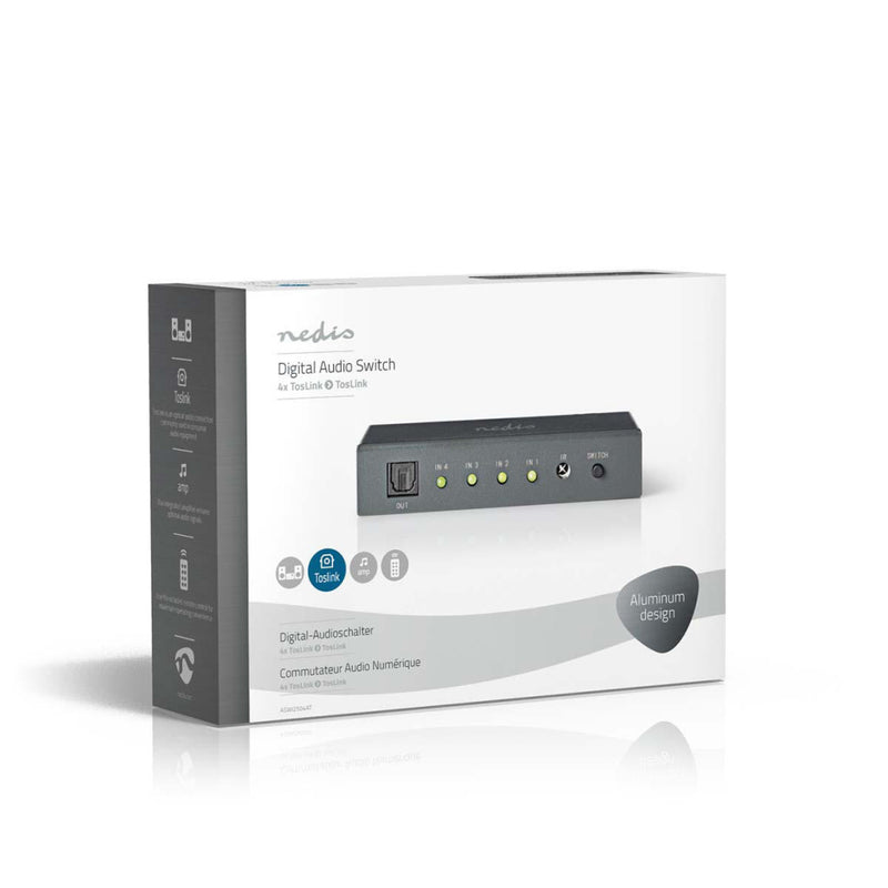 Nedis ASWI2504AT Optische Audioswitch 4-poorts - 4x Toslink-ingang 1x Toslink-uitgang