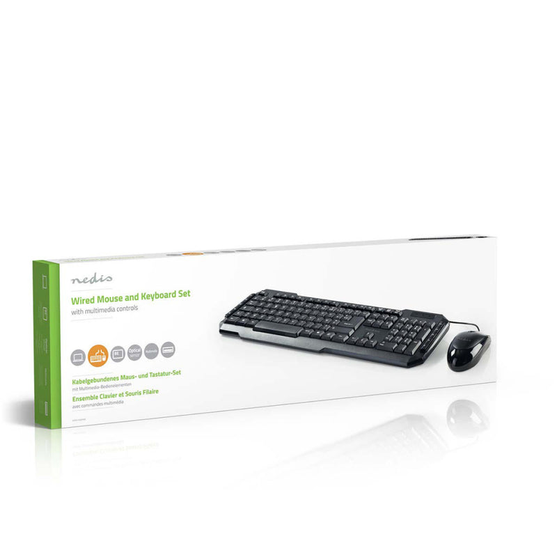 Nedis KBMC100BKBE Set Bedrade Muis En Toetsenbord 800-dpi Muis Belgische Indeling