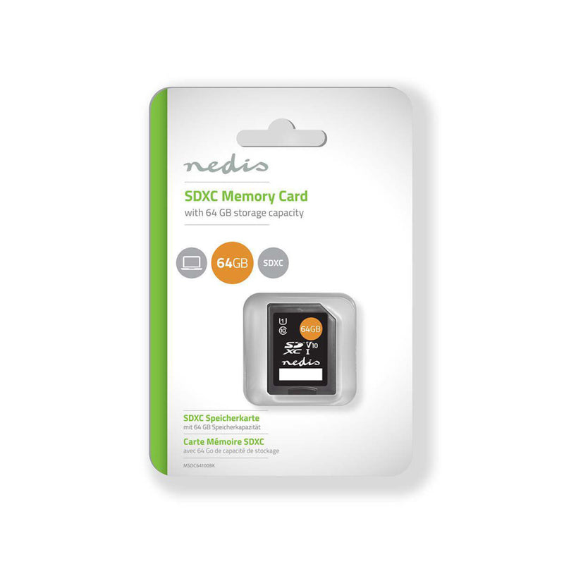 Nedis MSDC64100BK Geheugenkaart Sdxc 64 Gb Tot 80 Mbps Schrijven Klasse 10