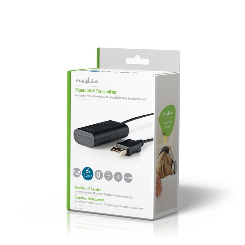 Nedis BTTR100BK Draadloze Audiozender Bluetooth® Maximaal 2 Hoofdtelefoons Zwart