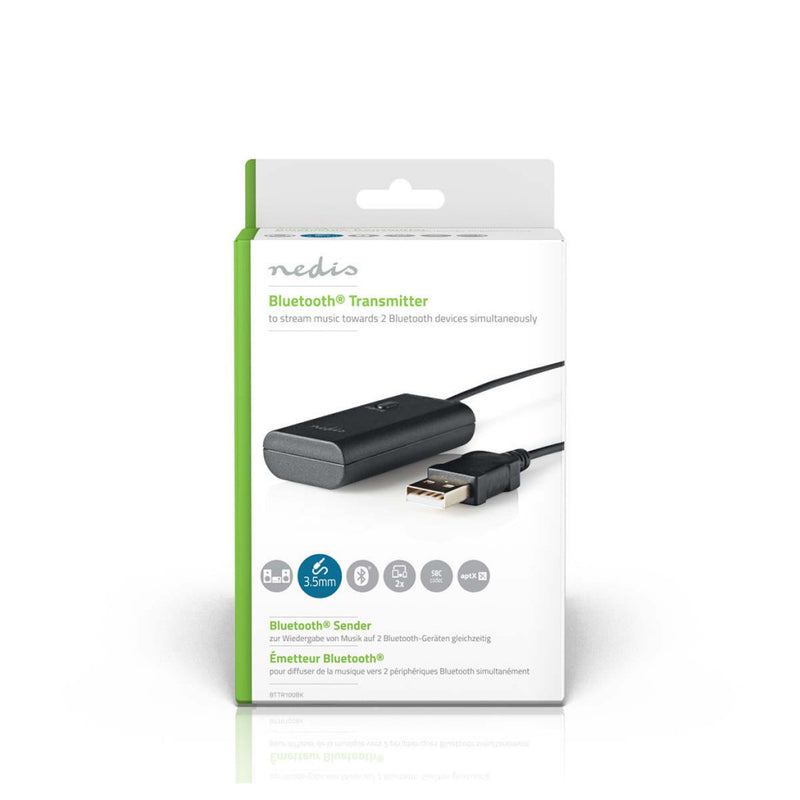 Nedis BTTR100BK Draadloze Audiozender Bluetooth® Maximaal 2 Hoofdtelefoons Zwart
