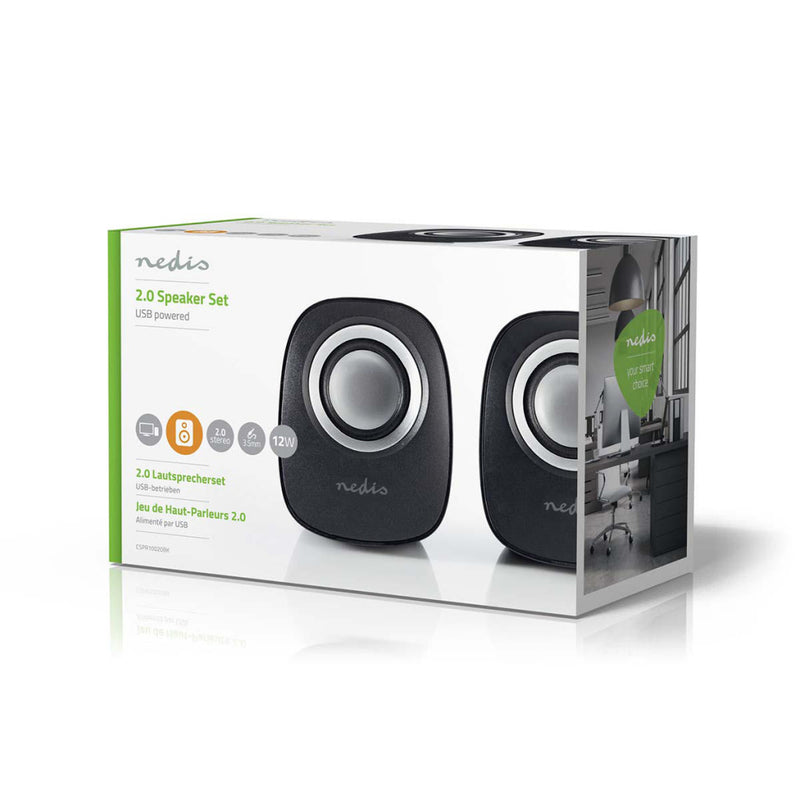 Nedis CSPR10020BK Pc-luidspreker 2 12 W 3,5 Mm Jack Zwart / Zilver
