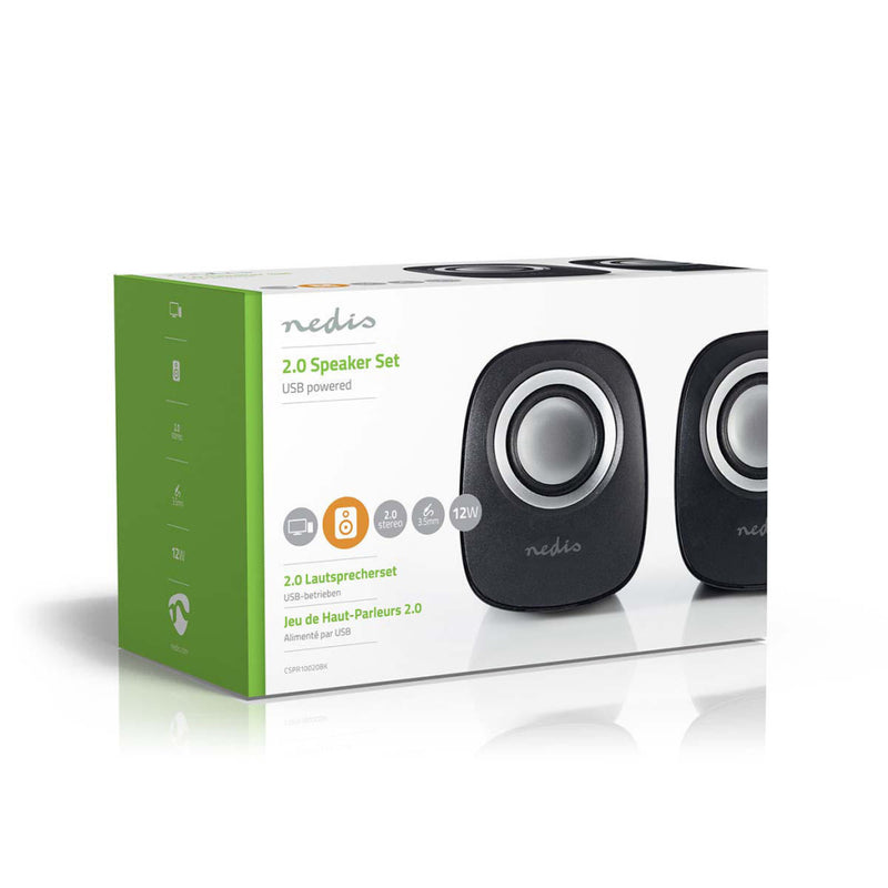 Nedis CSPR10020BK Pc-luidspreker 2 12 W 3,5 Mm Jack Zwart / Zilver