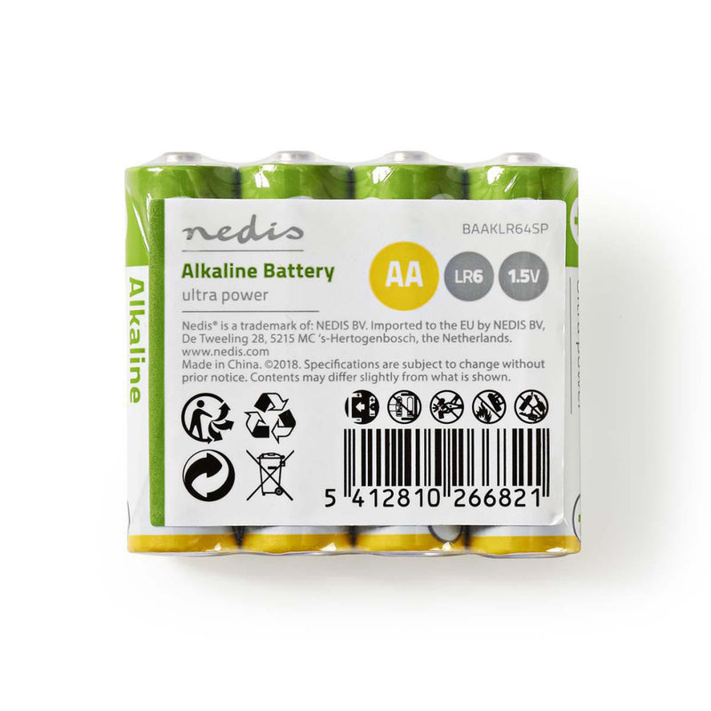 Nedis BAAKLR64SP Alkaline Batterij Aa 1,5 V 4 Stuks Krimpverpakking