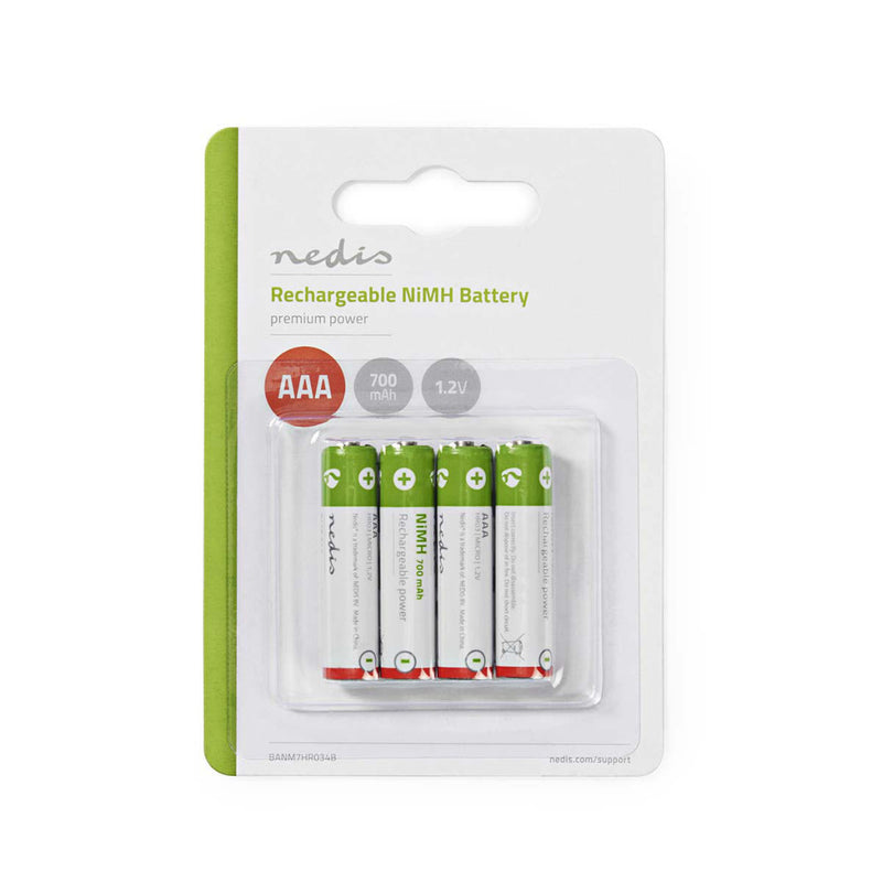 Nedis BANM7HR034B Oplaadbare Nimh Batterij Aaa 1,2 V 700 Mah 4 Stuks Blister