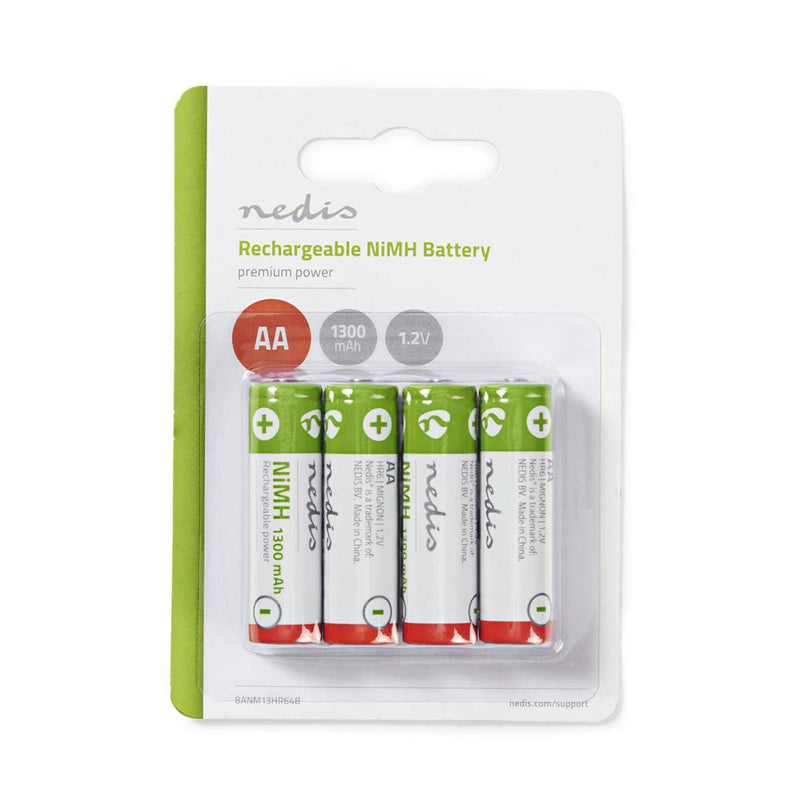 Nedis BANM13HR64B Oplaadbare Nimh Batterij Aa 1,2 V 1300 Mah 4 Stuks Blister