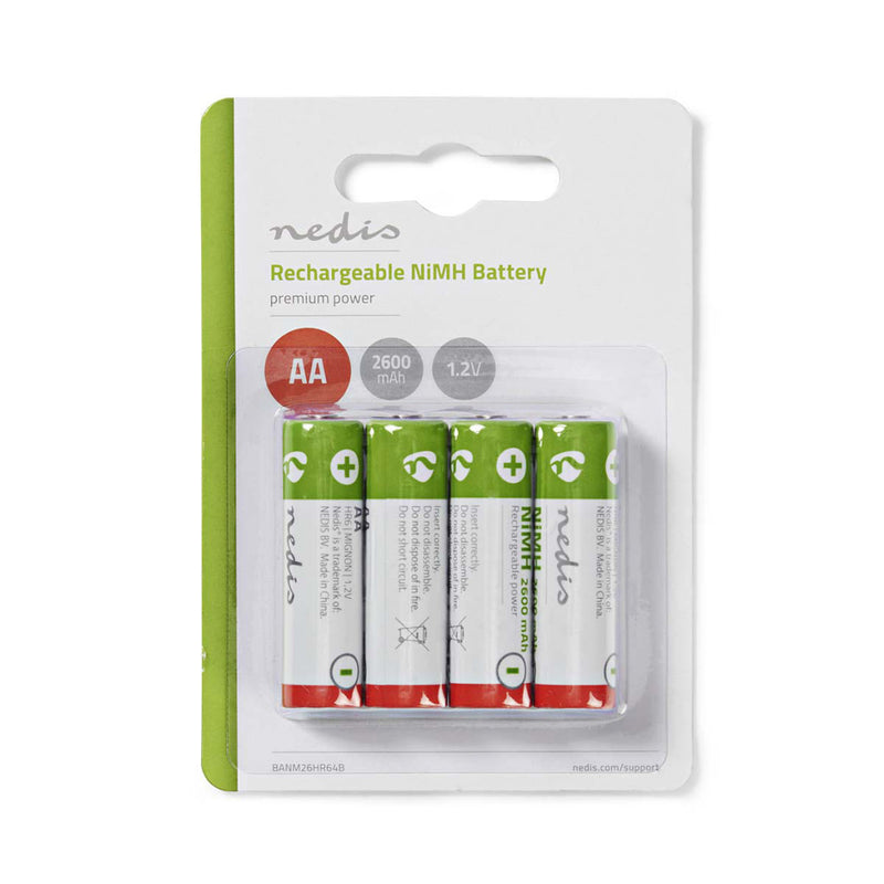 Nedis BANM26HR64B Oplaadbare Nimh Batterij Aa 1,2 V 2600 Mah 4 Stuks Blister