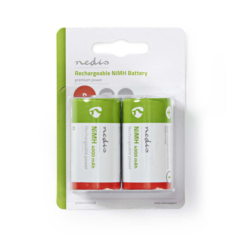 Nedis BANM40HR202B Oplaadbare Nimh Batterij D 1,2 V 4000 Mah 2 Stuks Blister