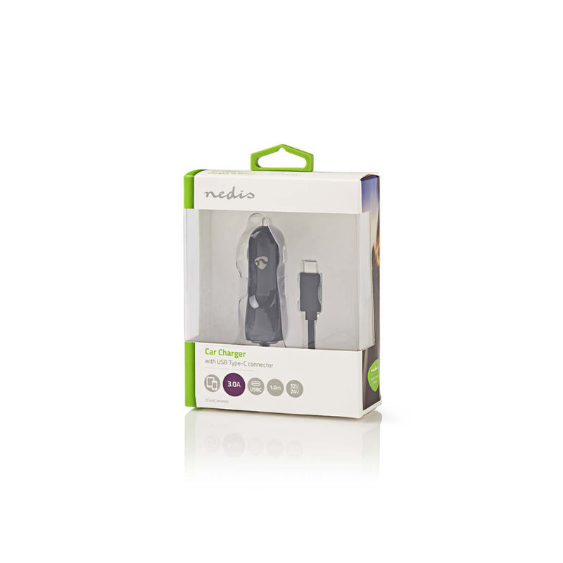 Nedis CCHAC300ABK Auto-oplader 3,0 A Vaste Kabel Usb-c? Zwart