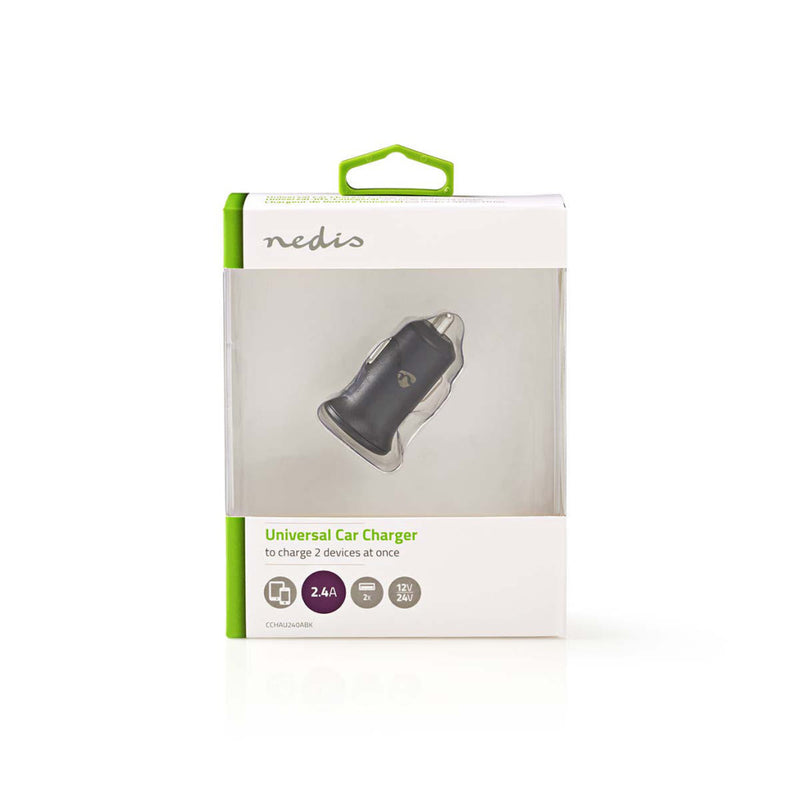 Nedis CCHAU240ABK Auto-oplader 2,4 A 2 Uitgangen Usb-a Zwart