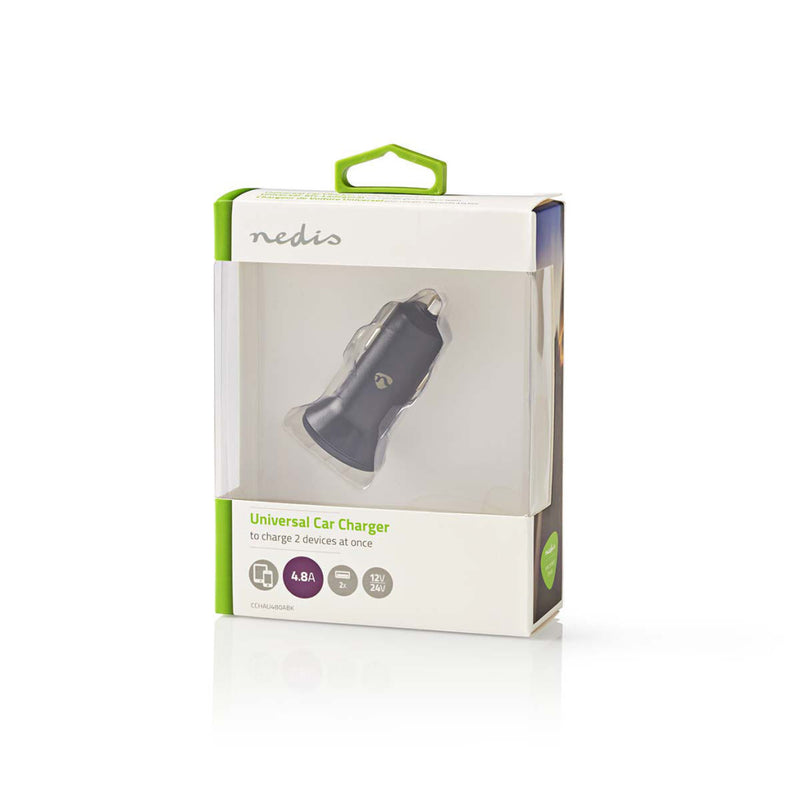 Nedis CCHAU480ABK Auto-oplader 4,8 A 2 Uitgangen Usb-a Zwart