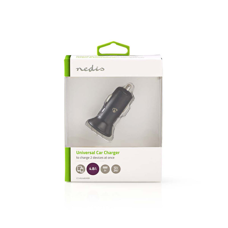 Nedis CCHAU480ABK Auto-oplader 4,8 A 2 Uitgangen Usb-a Zwart