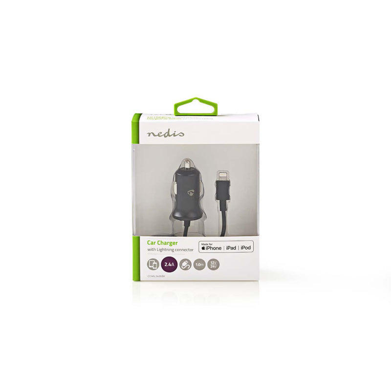 Nedis CCHAL240ABK Auto-oplader 2,4 A Vaste Kabel Appel Lightning Zwart