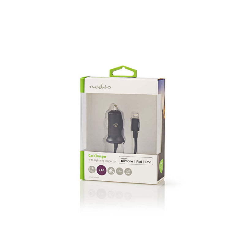 Nedis CCHAL240ABK Auto-oplader 2,4 A Vaste Kabel Appel Lightning Zwart
