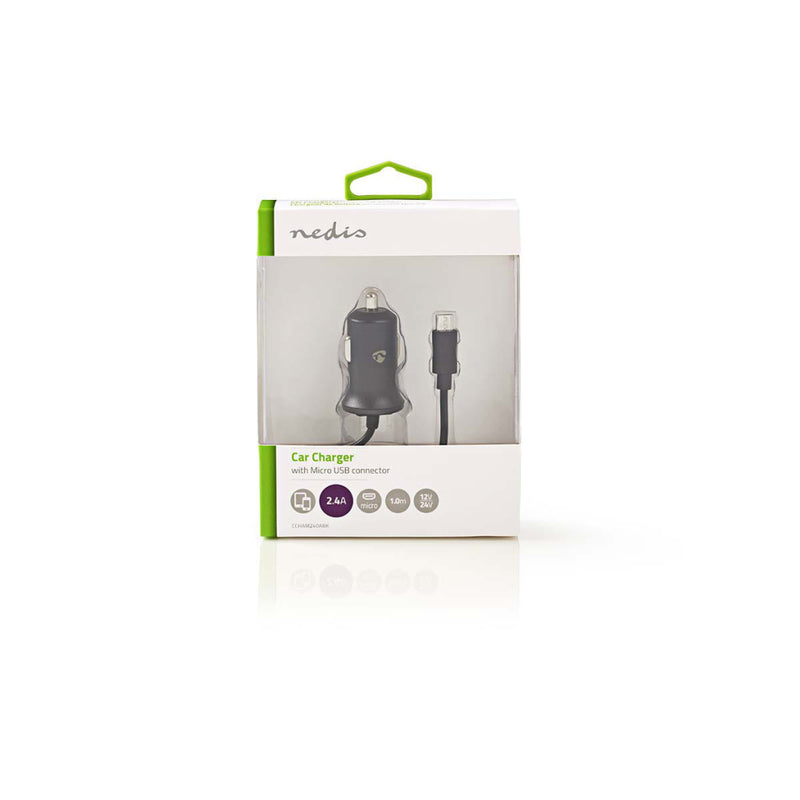Nedis CCHAM240ABK Auto-oplader 2,4 A Vaste Kabel Micro-usb Zwart